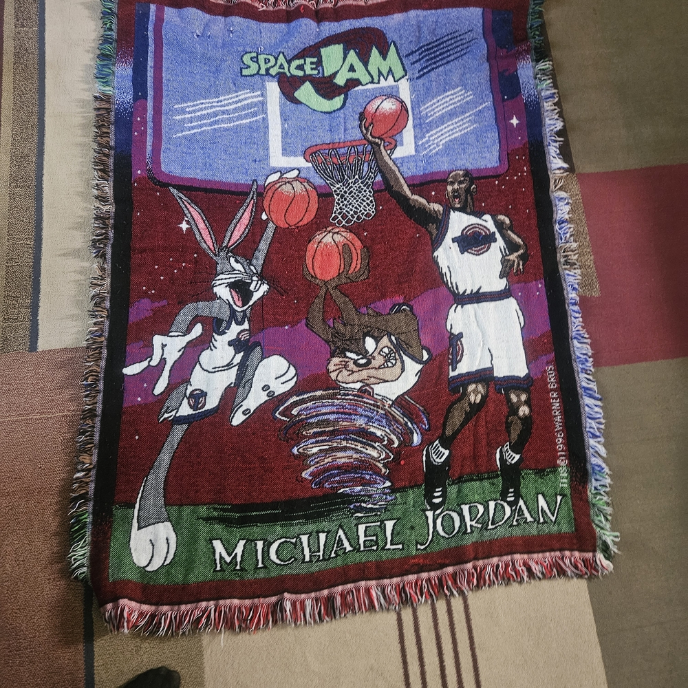 1996 Rare Warner Bros. Space Jam Throw Blanket X Michael Jordan